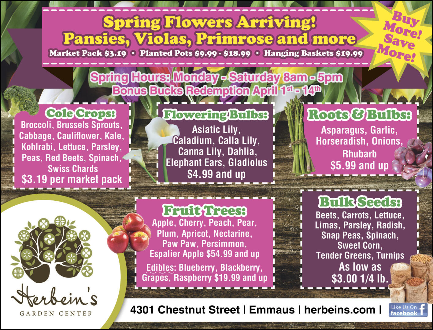 Ad for week of 3/20-3/26/2019 Herbeins Garden Center Emmaus Lehigh Valley