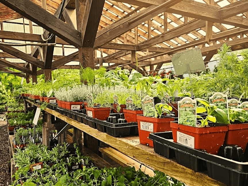 Vibrant herb plants at Herbein's Garden Center for your garden and kitchen.