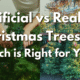 Artificial Christmas trees at Herbein's Garden Center for comparison with real trees, helping you choose the best holiday decoration.