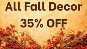 Red fall berry branches with autumn leaves for fall decorating and garden center displays.